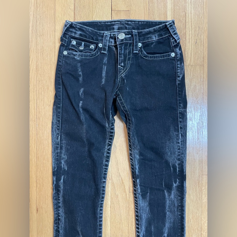 Rare Women's True Religion Slim Straight Black Marbled Denim Jeans 25 ✨NEW✨ - Picture 3 of 10